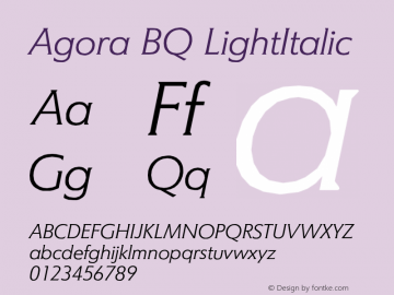Agora BQ LightItalic Version 001.000 Font Sample