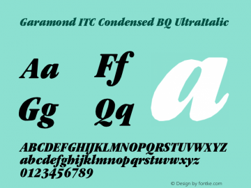 Garamond ITC Condensed BQ UltraItalic Version 001.000 Font Sample