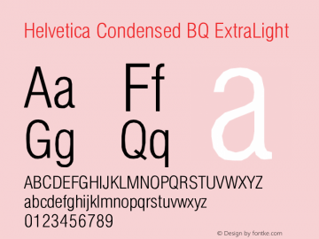 Helvetica Condensed BQ ExtraLight Version 001.000 Font Sample