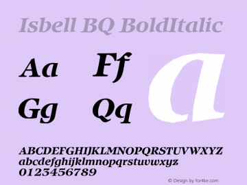 Isbell BQ BoldItalic Version 001.000 Font Sample