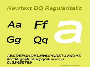 Newtext BQ RegularItalic Version 001.000 Font Sample