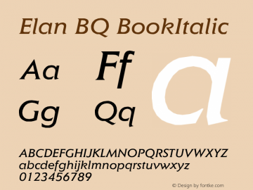 Elan BQ BookItalic Version 001.000 Font Sample