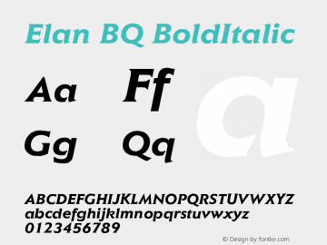 Elan BQ BoldItalic Version 001.000 Font Sample