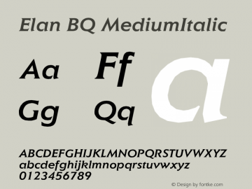 Elan BQ MediumItalic Version 001.000 Font Sample