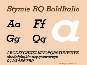 Stymie BQ BoldItalic Version 001.000 Font Sample