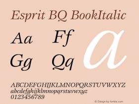 Esprit BQ BookItalic Version 001.000 Font Sample