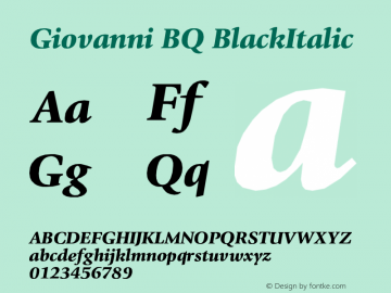 Giovanni BQ BlackItalic Version 001.000 Font Sample