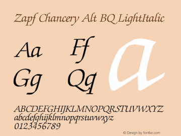 Zapf Chancery Alt BQ LightItalic Version 001.000 Font Sample