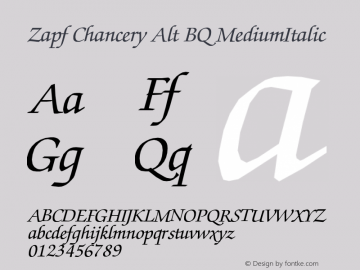 Zapf Chancery Alt BQ MediumItalic Version 001.000 Font Sample