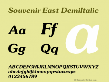 Souvenir East DemiItalic Version 001.000 Font Sample