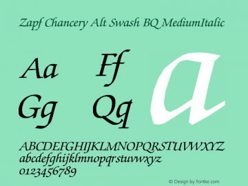 Zapf Chancery Alt Swash BQ MediumItalic Version 001.000 Font Sample