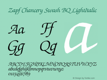 Zapf Chancery Swash BQ LightItalic Version 001.000 Font Sample