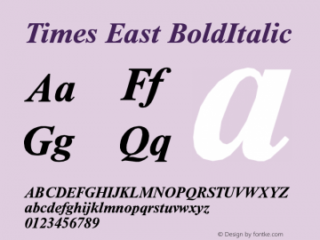 Times East BoldItalic Version 001.000 Font Sample