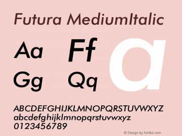 Futura MediumItalic Version 003.001 Font Sample