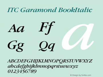 ITC Garamond BookItalic Version 003.001 Font Sample