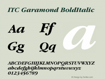 ITC Garamond BoldItalic Version 003.001 Font Sample