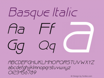 Basque Italic Altsys Fontographer 4.1 10/31/95 Font Sample