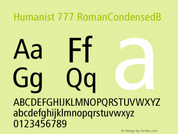 Humanist 777 RomanCondensedB Version 003.001 Font Sample