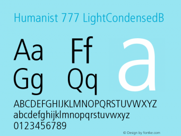 Humanist 777 LightCondensedB Version 003.001 Font Sample