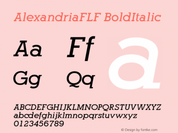 AlexandriaFLF BoldItalic Version 001.000 Font Sample