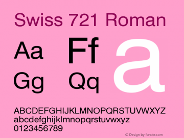 Swiss 721 Roman Version 003.001 Font Sample