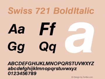 Swiss 721 BoldItalic Version 003.001 Font Sample