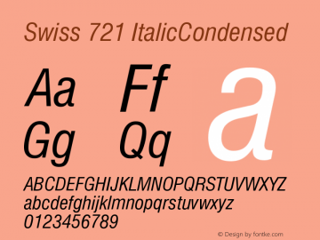 Swiss 721 ItalicCondensed Version 003.001 Font Sample