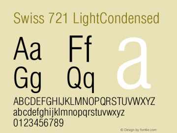 Swiss 721 LightCondensed Version 003.001 Font Sample
