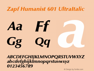 Zapf Humanist 601 UltraItalic Version 003.001 Font Sample