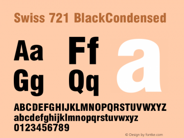 Swiss 721 BlackCondensed Version 003.001 Font Sample
