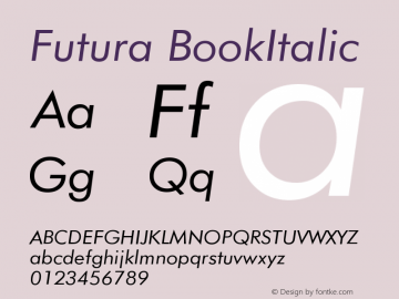 Futura BookItalic Version 003.001 Font Sample