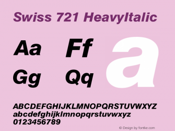 Swiss 721 HeavyItalic Version 003.001 Font Sample