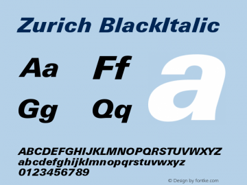Zurich BlackItalic Version 003.001 Font Sample