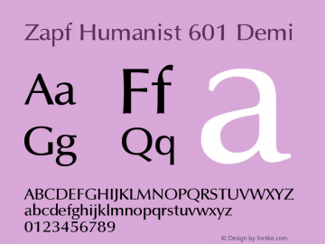 Zapf Humanist 601 Demi Version 003.001 Font Sample