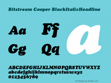 Bitstream Cooper BlackItalicHeadline Version 003.001 Font Sample