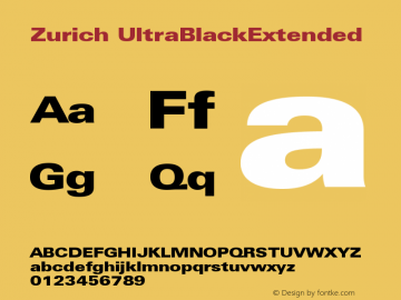 Zurich UltraBlackExtended Version 003.001 Font Sample
