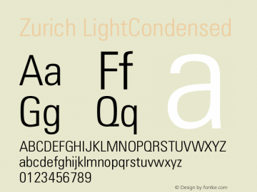 Zurich LightCondensed Version 003.001 Font Sample