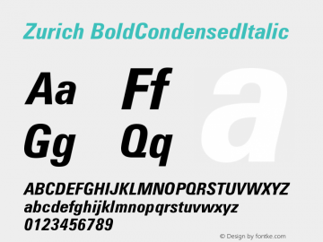 Zurich BoldCondensedItalic Version 003.001 Font Sample
