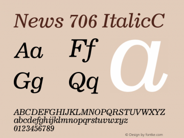 News 706 ItalicC Version 003.001 Font Sample