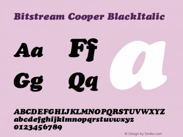 Bitstream Cooper BlackItalic Version 003.001 Font Sample