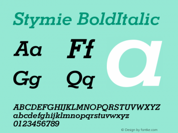 Stymie BoldItalic Version 003.001 Font Sample