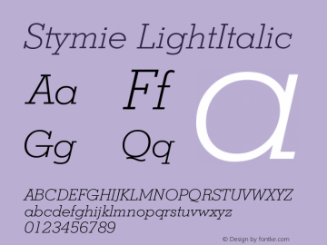 Stymie LightItalic Version 003.001 Font Sample