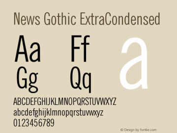 News Gothic ExtraCondensed Version 003.001 Font Sample