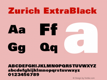 Zurich ExtraBlack Version 003.001 Font Sample
