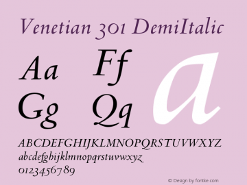 Venetian 301 DemiItalic Version 003.001 Font Sample