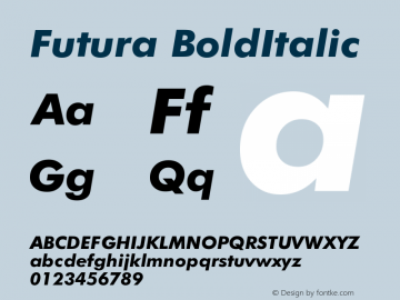 Futura BoldItalic Version 003.001 Font Sample