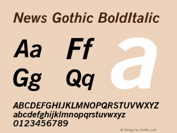 News Gothic BoldItalic Version 003.001 Font Sample