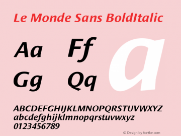 Le Monde Sans BoldItalic Version 001.000 Font Sample