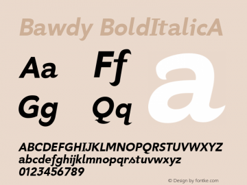 Bawdy BoldItalicA Macromedia Fontographer 4.1 5/10/00 Font Sample
