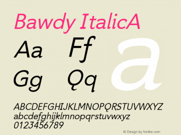 Bawdy ItalicA Macromedia Fontographer 4.1 5/10/00 Font Sample